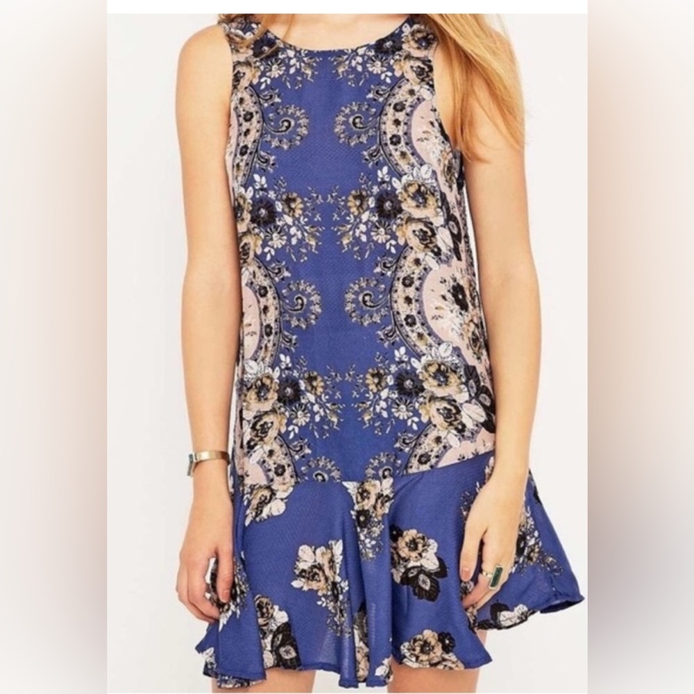 Free People Printed Dobby Dot Flouncy Hem Slip Boho Floral Dress size  XS